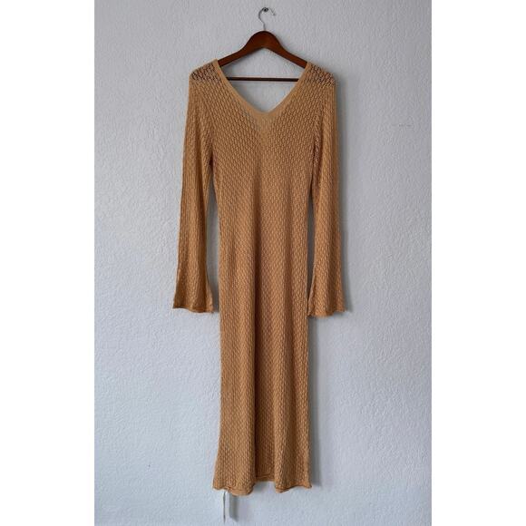 Saodimallsu Brown Long Flare Sleeve Maxi Length Crochet Cover Up Size X-large - Picture 3 of 7